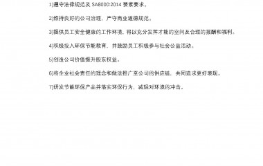 SA8000社會責(zé)任政策方針及公司承諾